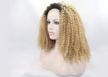 China Kinky Curly Synthetic Lace Front Wigs Cap With Stretch Ability And Adjustable Straps supplier