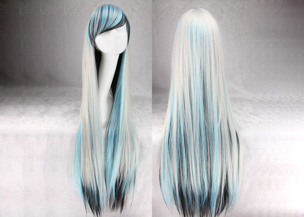 100cm Long Multi Colored Hair Wigs Silky Straight Wave Colored