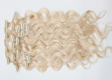 China Unprocessed Gold Clip In Hair Extensions 220g Smooth Double Drawn 7A Grade supplier