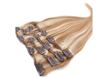 Gold Clip In Natural Hair Extensions , Double Weft 100 Remy Clip In Hair Extensions supplier