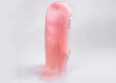 Silky Straight Wave Colored Hair Wigs , Pink Color Human Full Lace Wigs With Baby Hair supplier