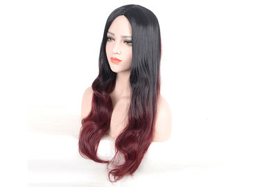 Black To Wine Red Colored Synthetic Wigs Long Natural Wavy Smooth Feeling supplier